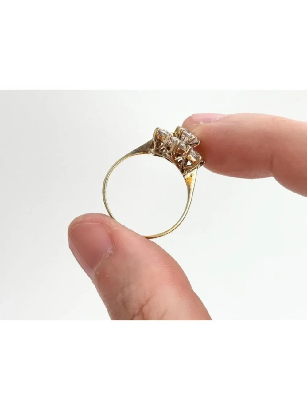 Gold Overlay Cubic Zirconia Vermeil Sterling Silver 925 Vintage Ring - sz 7